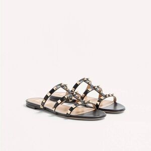 Valentino Black and Gold Studded Sandals